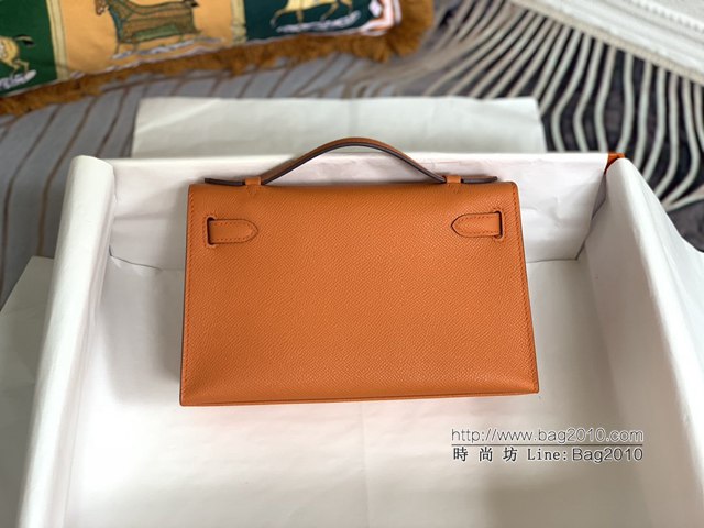 Hermes手提女包 愛馬仕kelly pochette一代 epsom皮 經典橙金扣  tdh2008